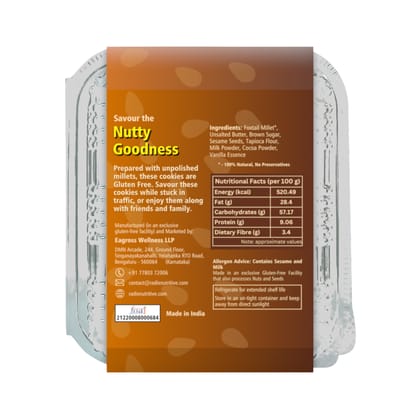 Radix Nutritive® Gluten-free Choco-Sesame Millet Cookies. Veg. 200 gms