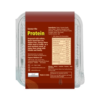 Radix Nutritive® Gluten-free Vegan Millet Snack Bar. Veg. 250 gms. Natural Product