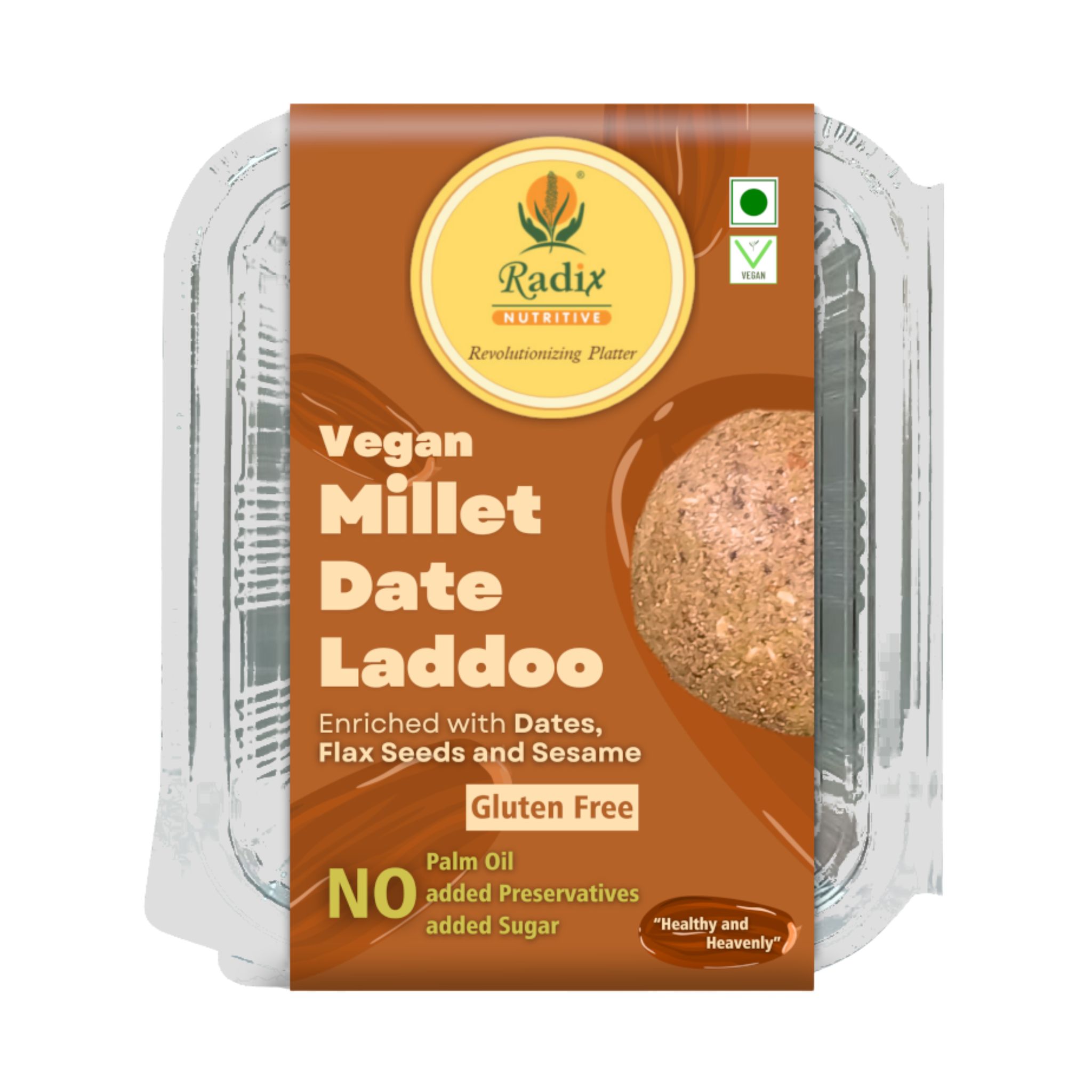 Radix Nutritive® Vegan Millet Date Laddoo - Gluten-free. 200 gms. Veg. Natural